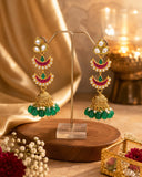 Royal Green  kundan Chandbali  oxidised Jhumkas