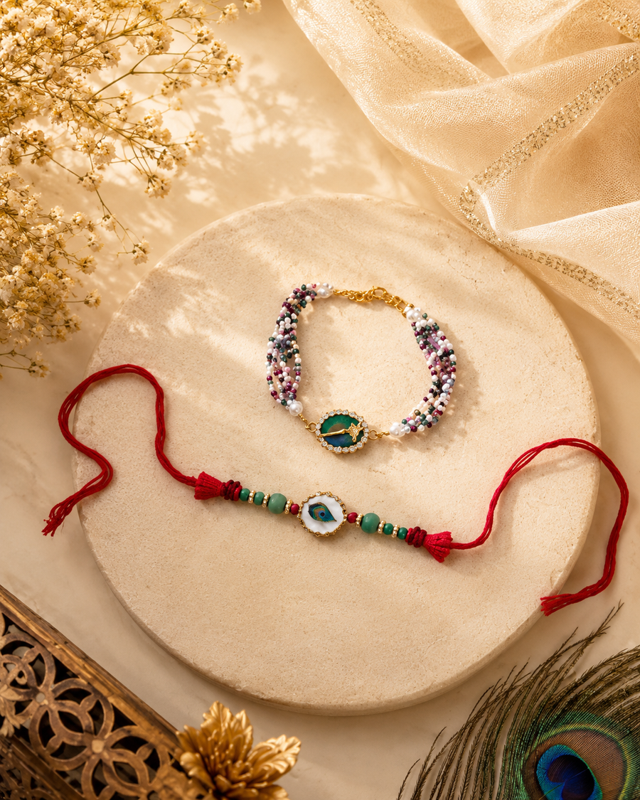 Peacock Charm Rakhi set combo