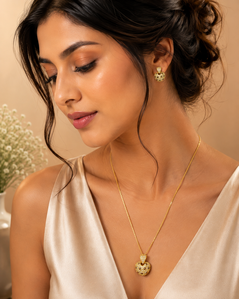 Crystal  Heart Pendant Chain set