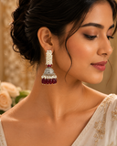 Handmade safetypin Crimson Pearl jumka Earrings