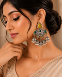 Oxidised Stone Statement Multi Jhumka Earrings