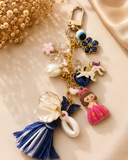 Blue Floral  & Cute Girl Charm Keychain