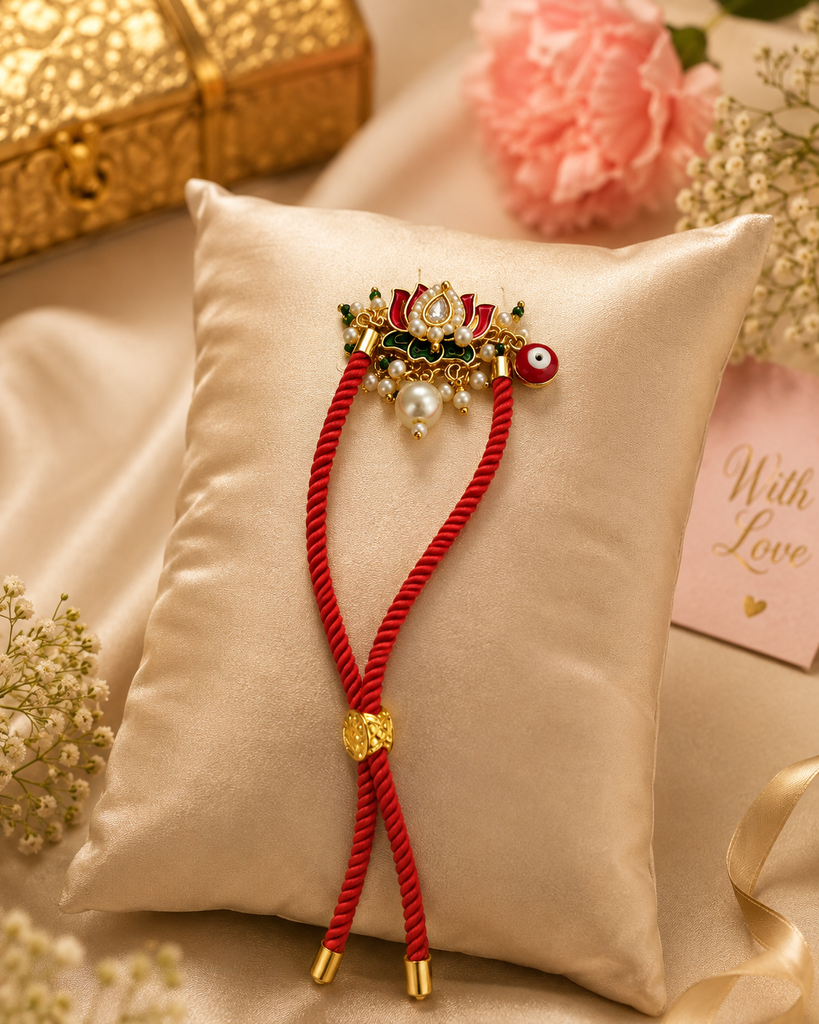 Lotus  Kundan Pearl Designer Rakhi