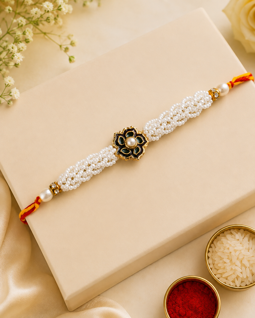 Traditional  kundan Pearl Rakhi