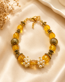 Amber   Designer Crystal Pumpkin Beaded & Floral  pearl bracelet