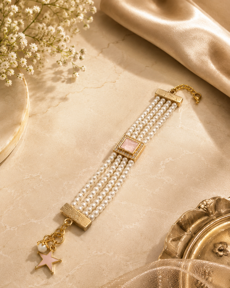 Pink kundan Pearl Statement Bracelet