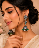 Emerald Oxidised Jhumkas