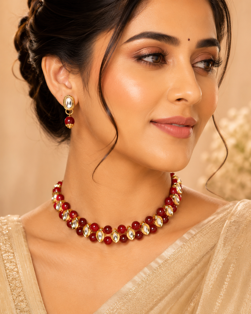 Royal Red Designer Reversible Meenakari Kundan choker set