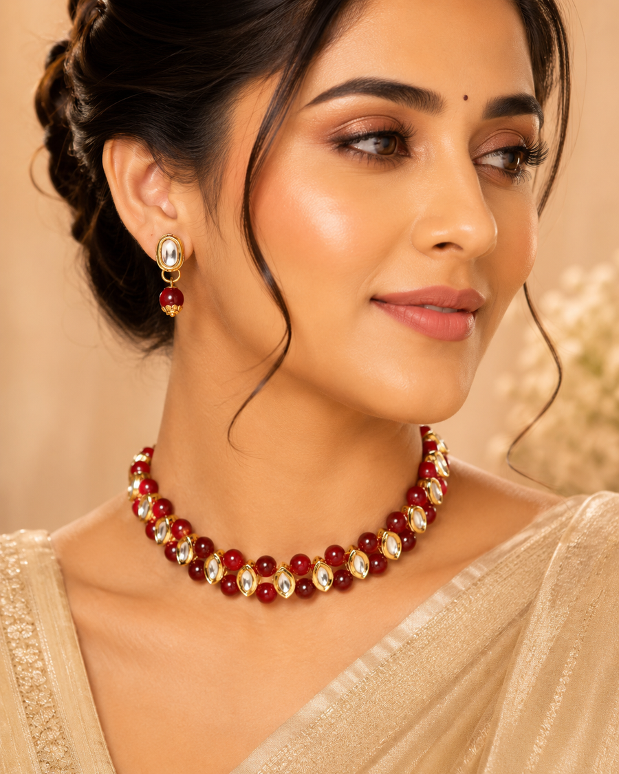 Royal Red Designer Reversible Meenakari Kundan choker set