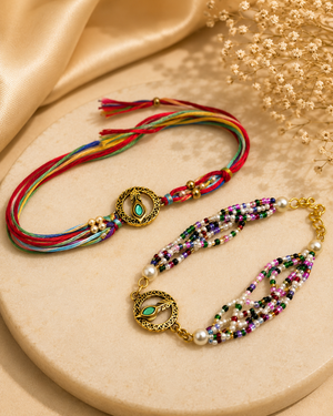 Peacock 🦚 Feather Multicolour beads &Thread couple Rakhi