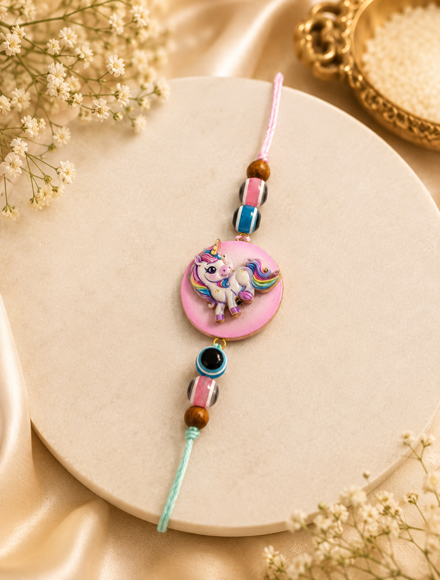 Handmade  Rotating Unicorn Charm Rakhi