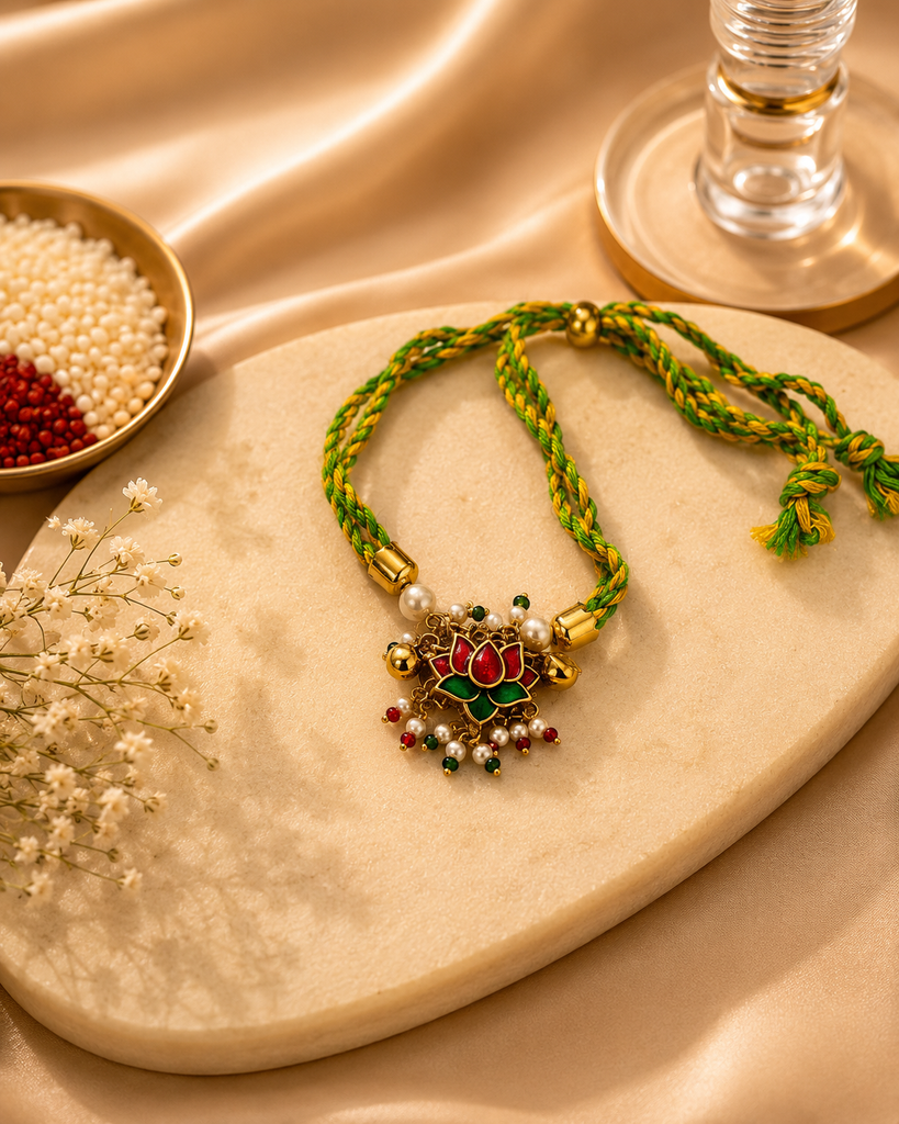 Lotus kundan Designer Rakhi