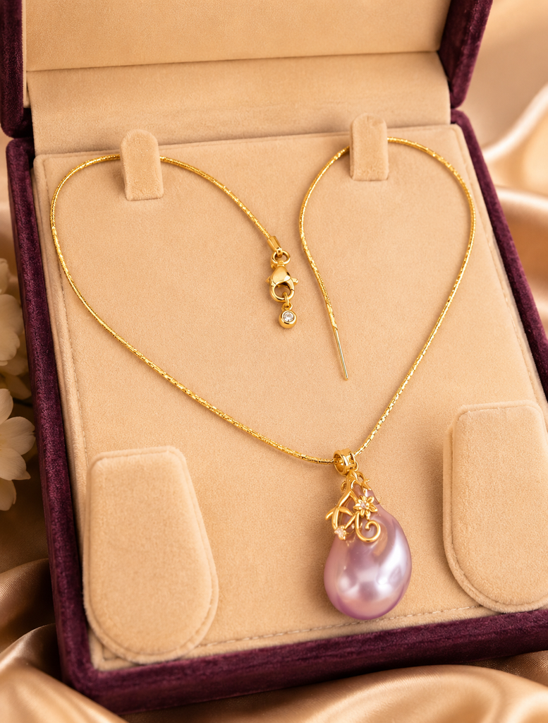 Lavender Premium Pearl Pendant & Antitranish adjustable chain