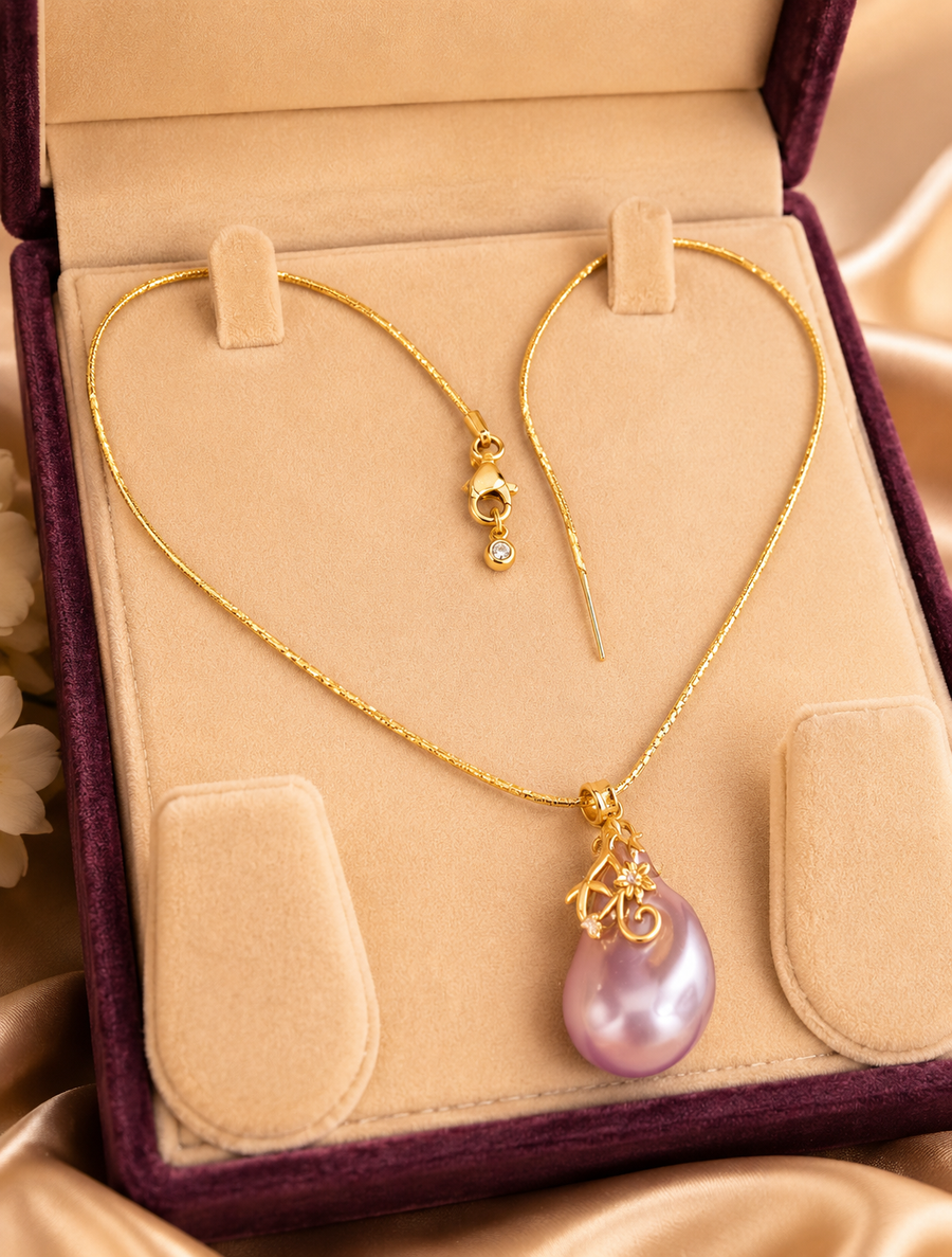 Lavender Premium Pearl Pendant & Antitranish adjustable chain