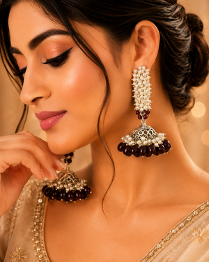 Maroon Pearl Safety pin earrings Jhumkas