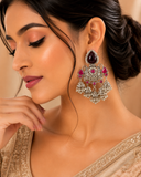 Ruby Stone Statement Multiple Jhumkas Earrings