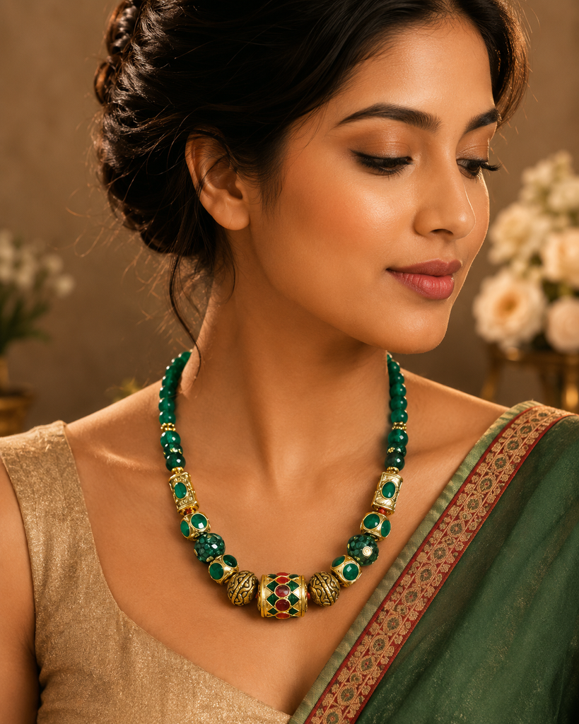 Handmade Traditional Green Statement Necklace