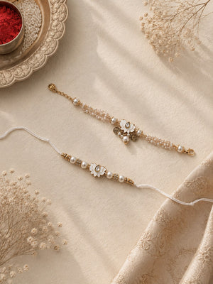 White lotus & pearl couple rakhi