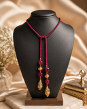 Handcrafted Ruby Pearl Lariat Necklace | premium ethnic jewellery