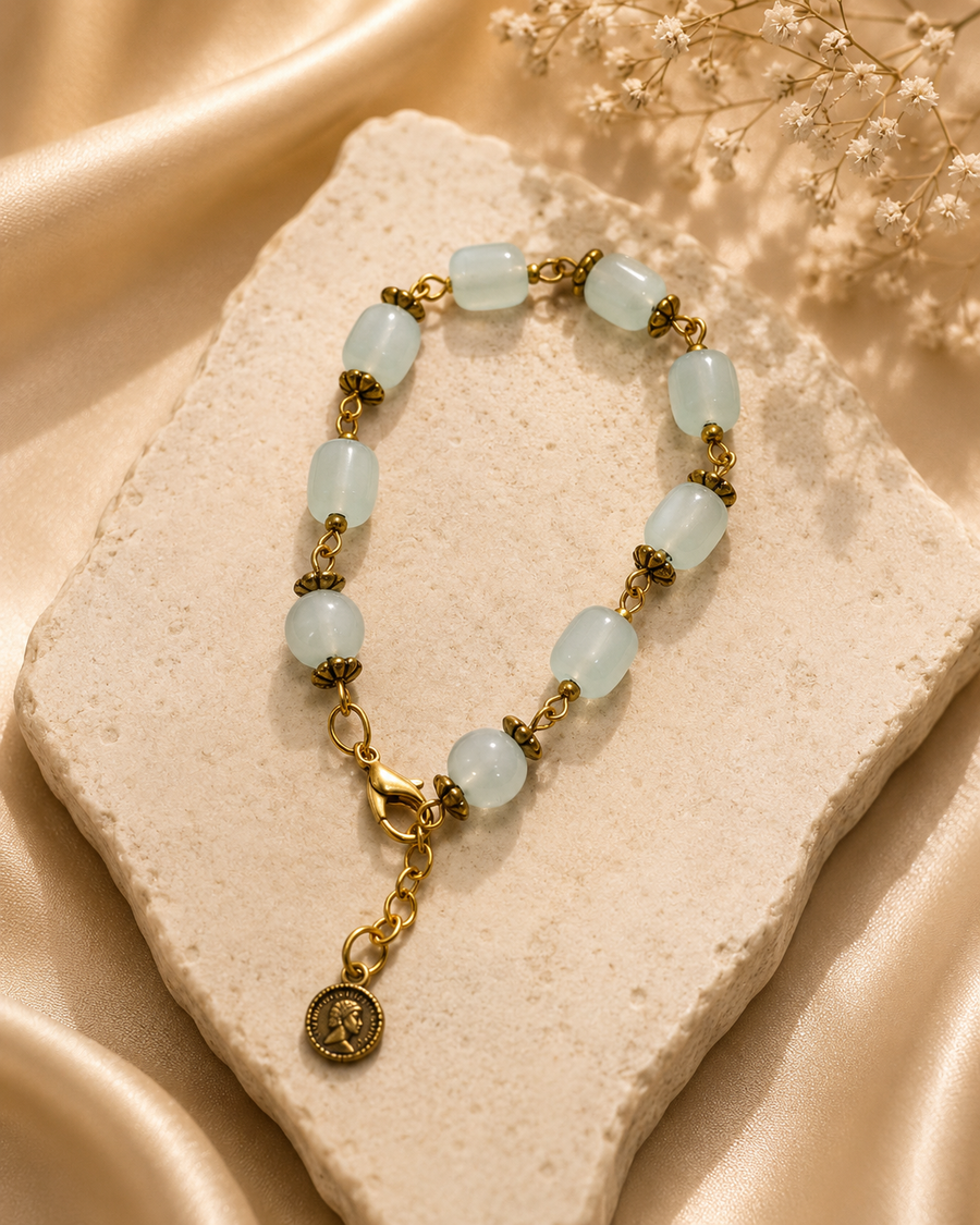 Aqua Frost Blue  Tumble glass beads Bracelet
