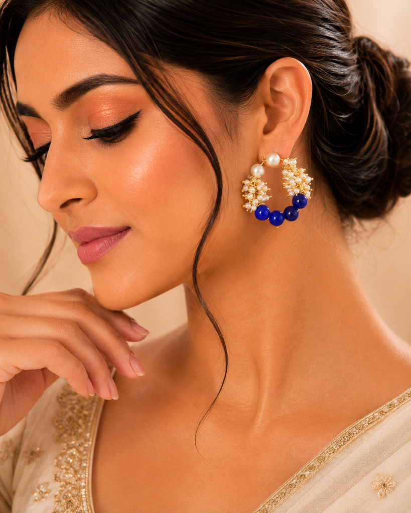 Royal Blue Pearl Hoops & Sapphire Earrings