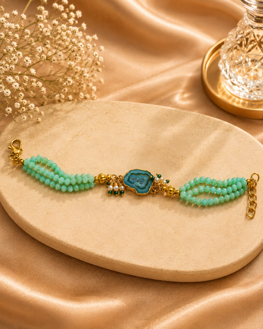 Ocean Glow & Agate Charm Bracelet