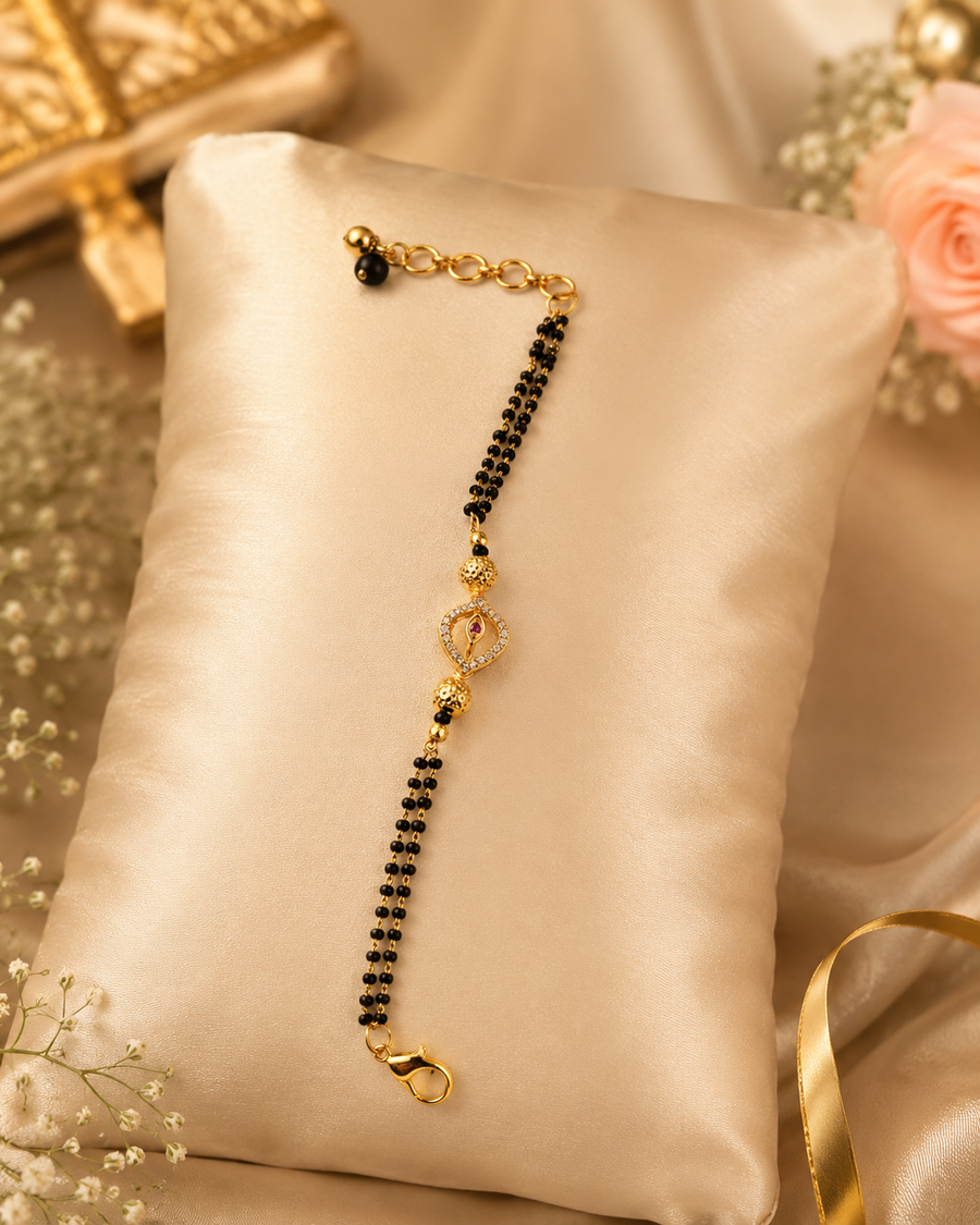 Ad Stone  & Black Bead Bracelet & Mangalsutra
