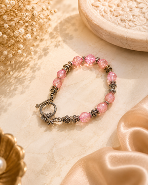 Vintage  pink crystal crackle beads toggle clasp Bracelet