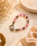 Vintage  pink crystal crackle beads toggle clasp Bracelet