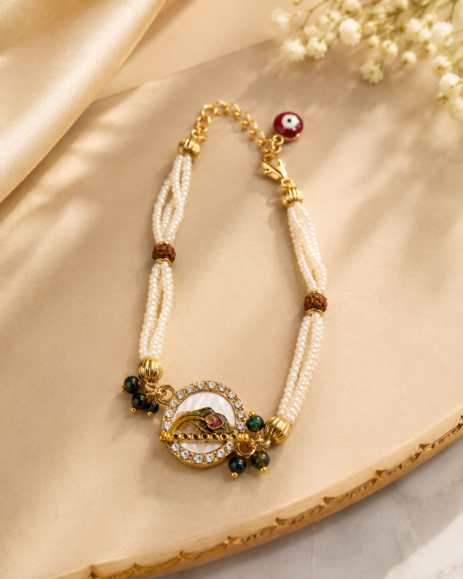 Pearl Rudraksha Designer Rakhi & Bracelet