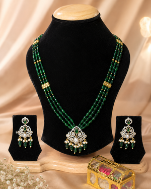 Emerald Beaded & Peacock 🦚 pendet Necklace set