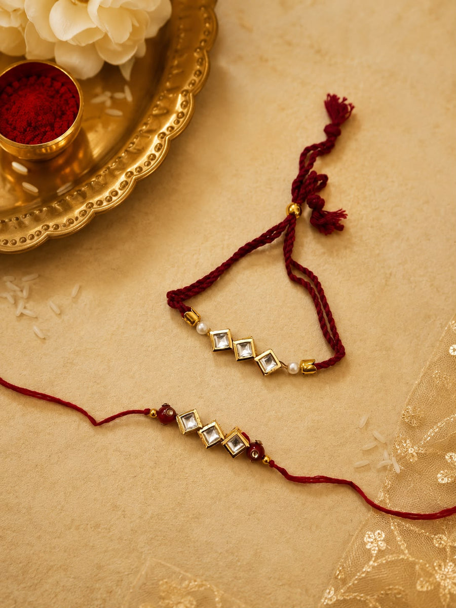 Royal square Reversible Kundan Rakhi Set