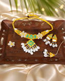 Floral  shell & Mirror Fabric Jewellery Set