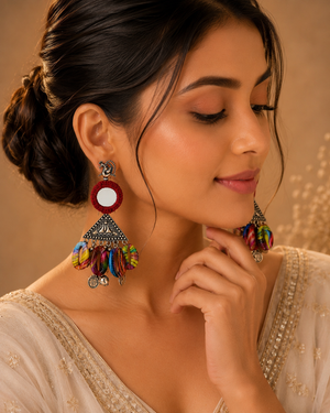 Handmade Oxidised  Mirror Boho Dangler Earring