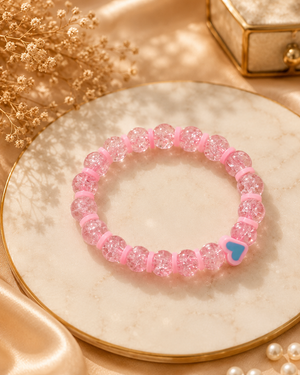 Pink Crackle Bead & Sweet Heart Charm Bracelet