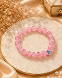 Pink Crackle Bead & Sweet Heart Charm Bracelet