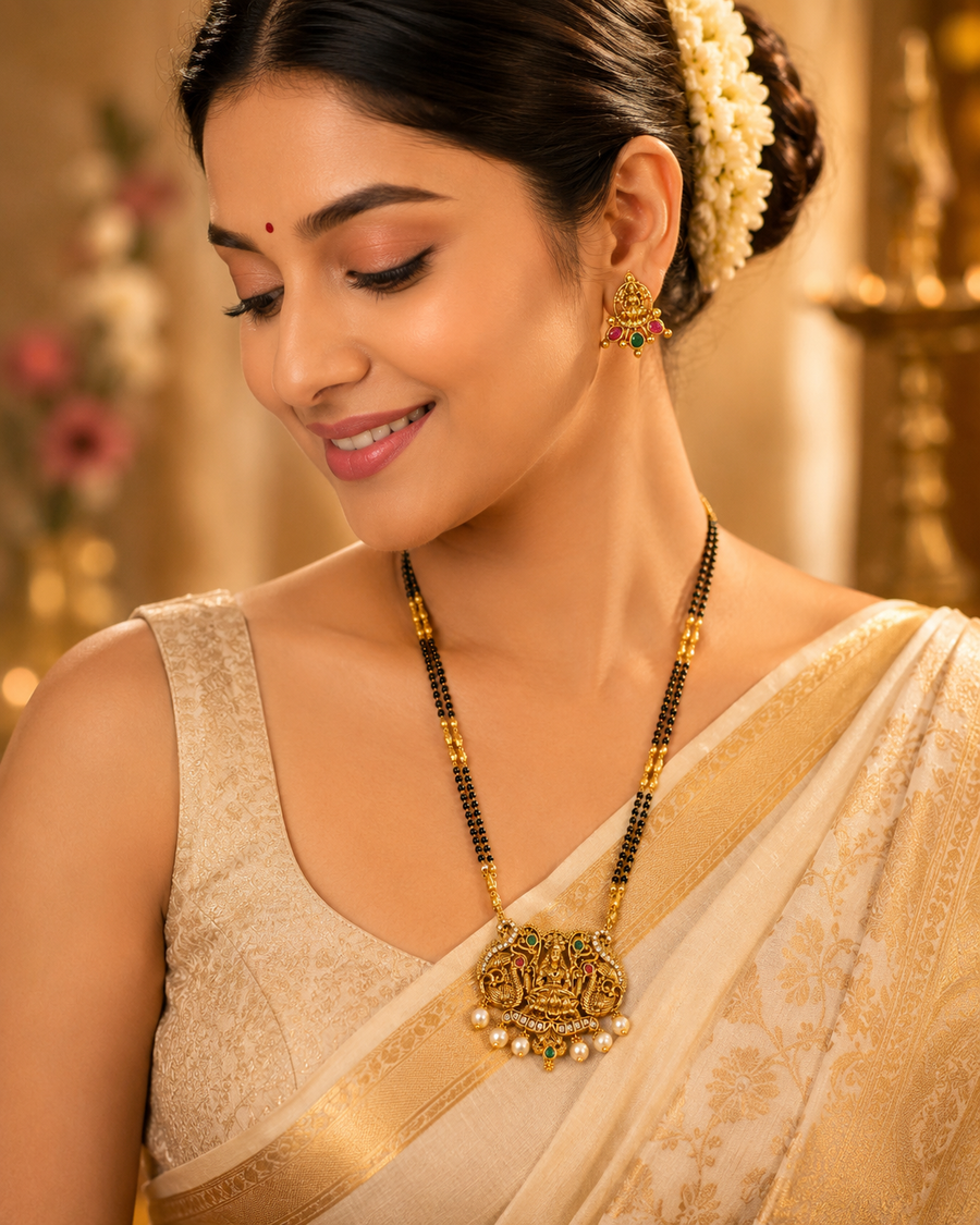 Handmade designer premium Lakshmi Temple Mangalsutra Set