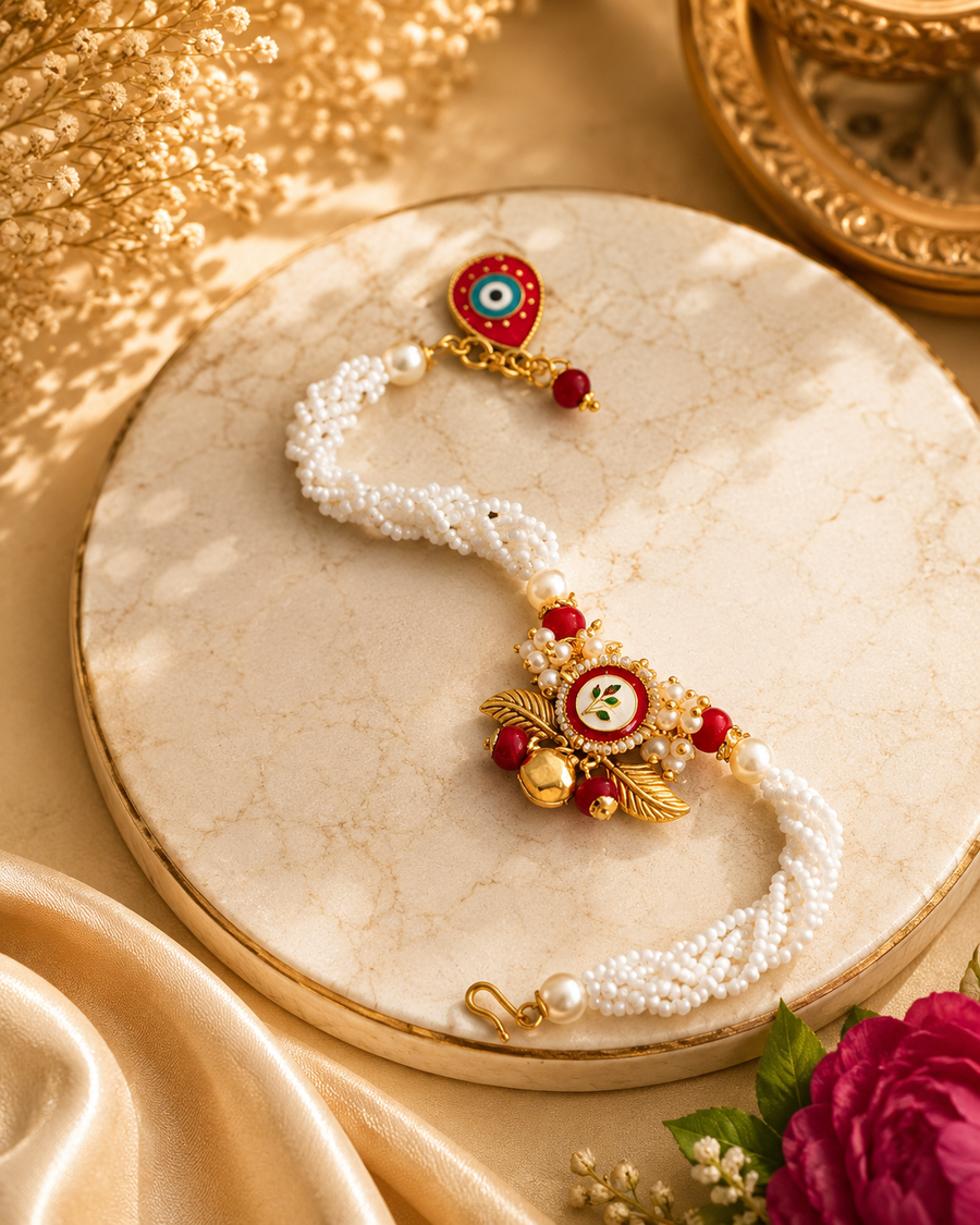 Handmade Heritage meenakari kundan &Pearl Bracelet