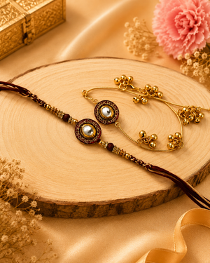 Maroon Kundan Rakhi Combo