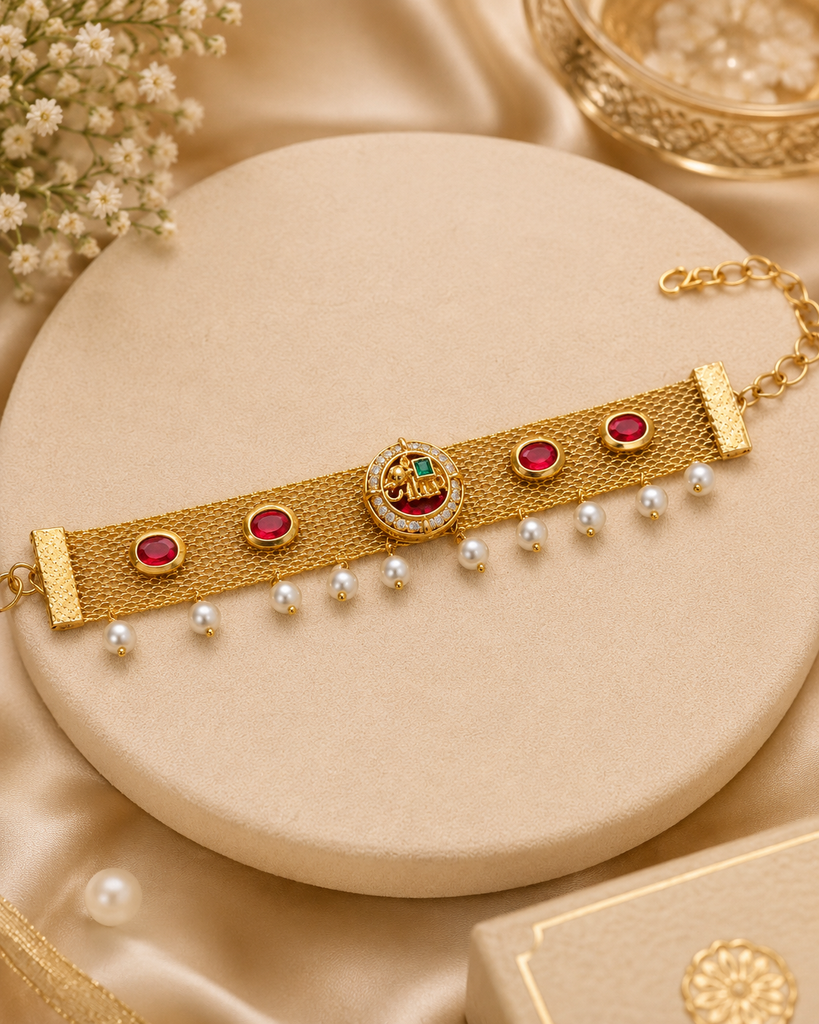 Rajwadi Patti  & Royal Kundan Mesh Bracelet