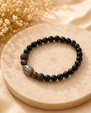 Black Beaded, Buddha & Tiger 🐯 Eye Bracelet