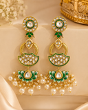 Handmade Heritage Green Chandbali kundan Earrings