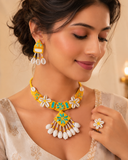 Floral  shell & Mirror Fabric Jewellery Set