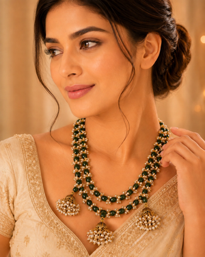 Emerald Pearl  Statment Necklace set