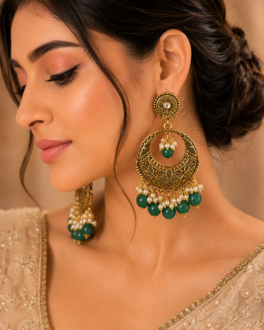 Emerald Pearl Antique Chandbalis