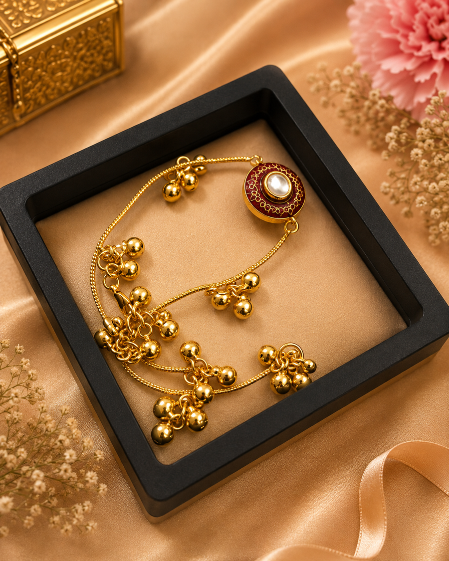 Golden Pearl Dangler Bracelet & Kashmiri rakhi