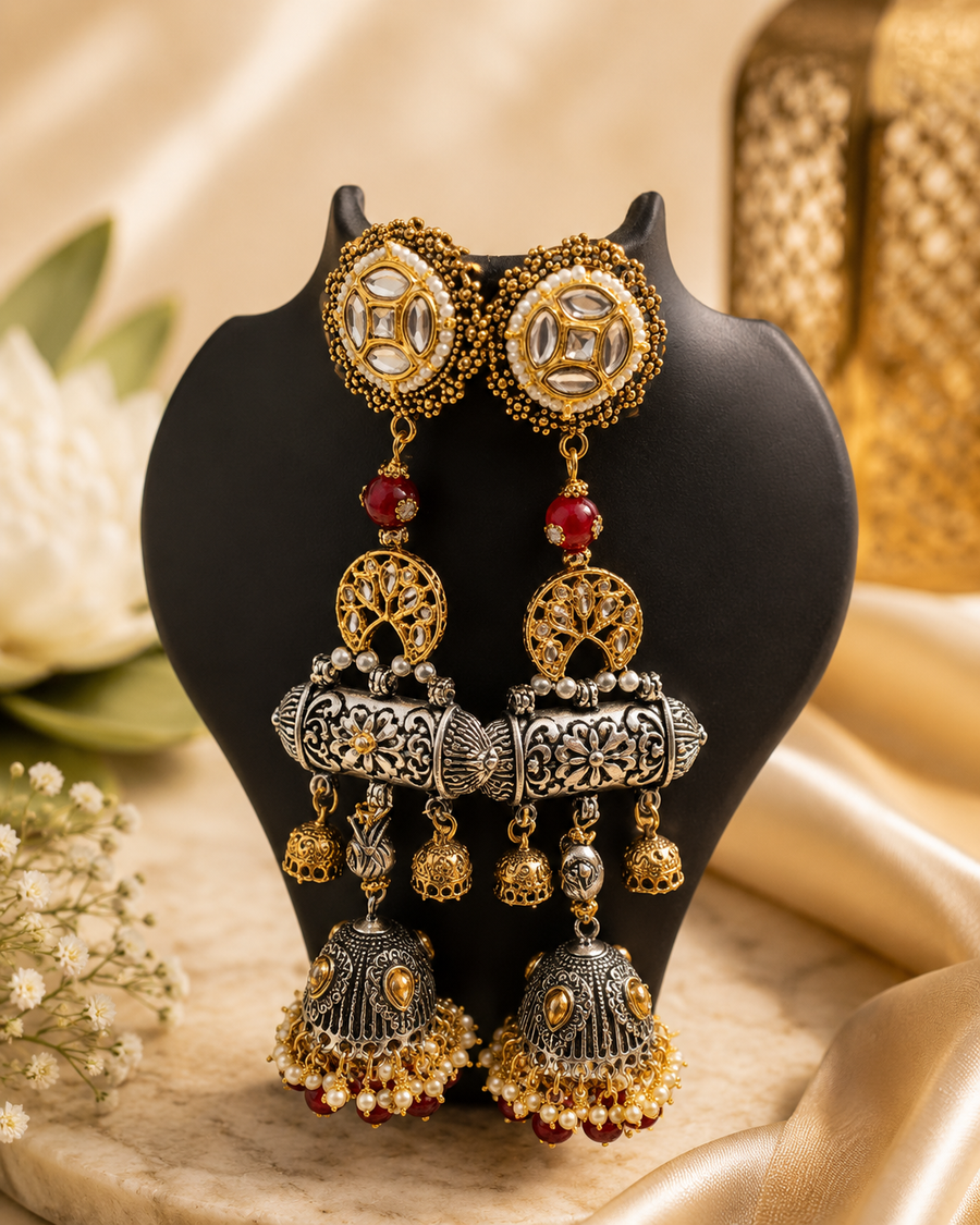 Handmade Antique Dual Tone Jhumkas