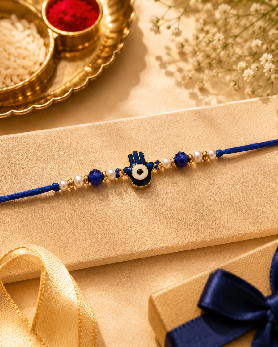 Blue Hamsa Pearl Rakhi