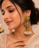 Emerald Kundan Jhumka Earrings