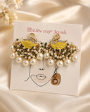 Yellow Meenakari Swan &  Statement Pearl Drops Earrings